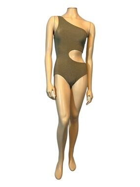 Zadig & Voltaire crinkle gold one shoulder cutout swimsuit One-Piece